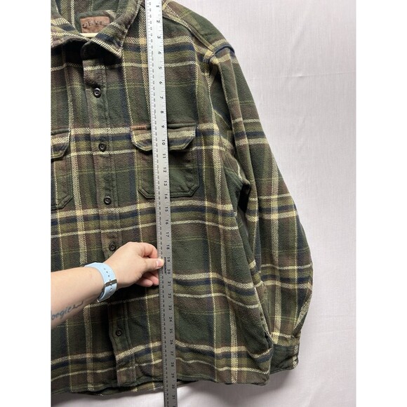 Orvis Flannel Shirt Jacket Mens XXL Olive Green Plaid Shacket W/Pockets - Picture 6 of 9